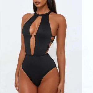 Fashion Nova Sexy Black Plunge Cutout One-Piece Swimsuit